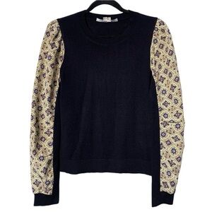 VERONICA BEARD | Adler Mix Media Sweater - Merino Wool + Printed Silk - Sz Small